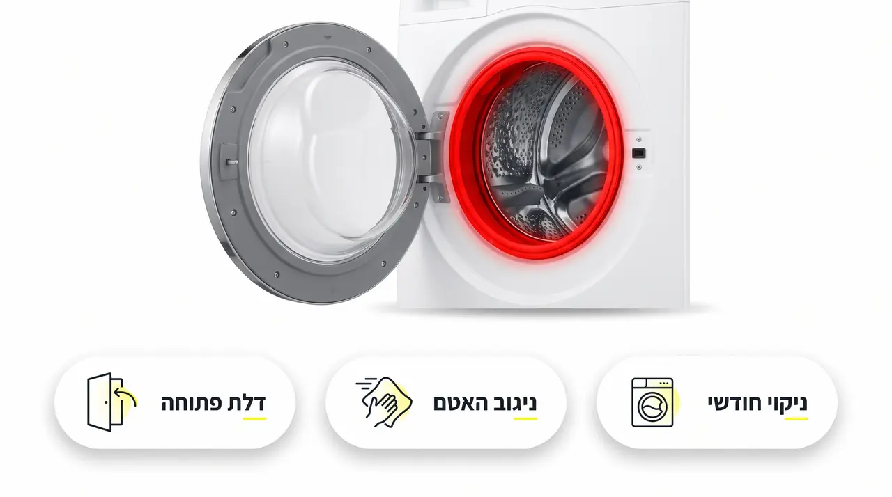 מניעת ריחות רעים ועובש באטם הדלת של מכונת הכביסה
