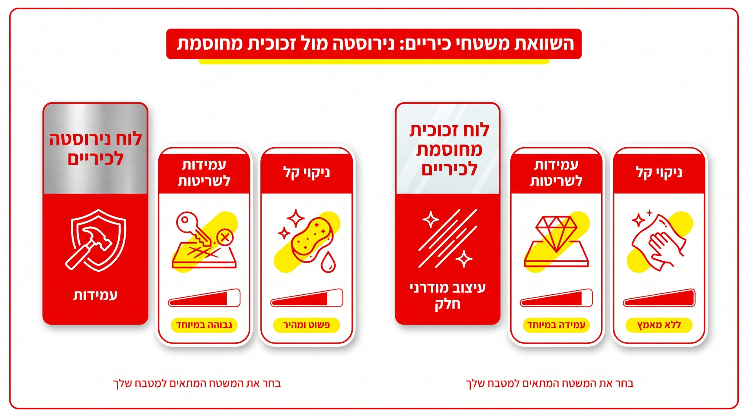נירוסטה מול זכוכית מחוסמת בכיריים גז