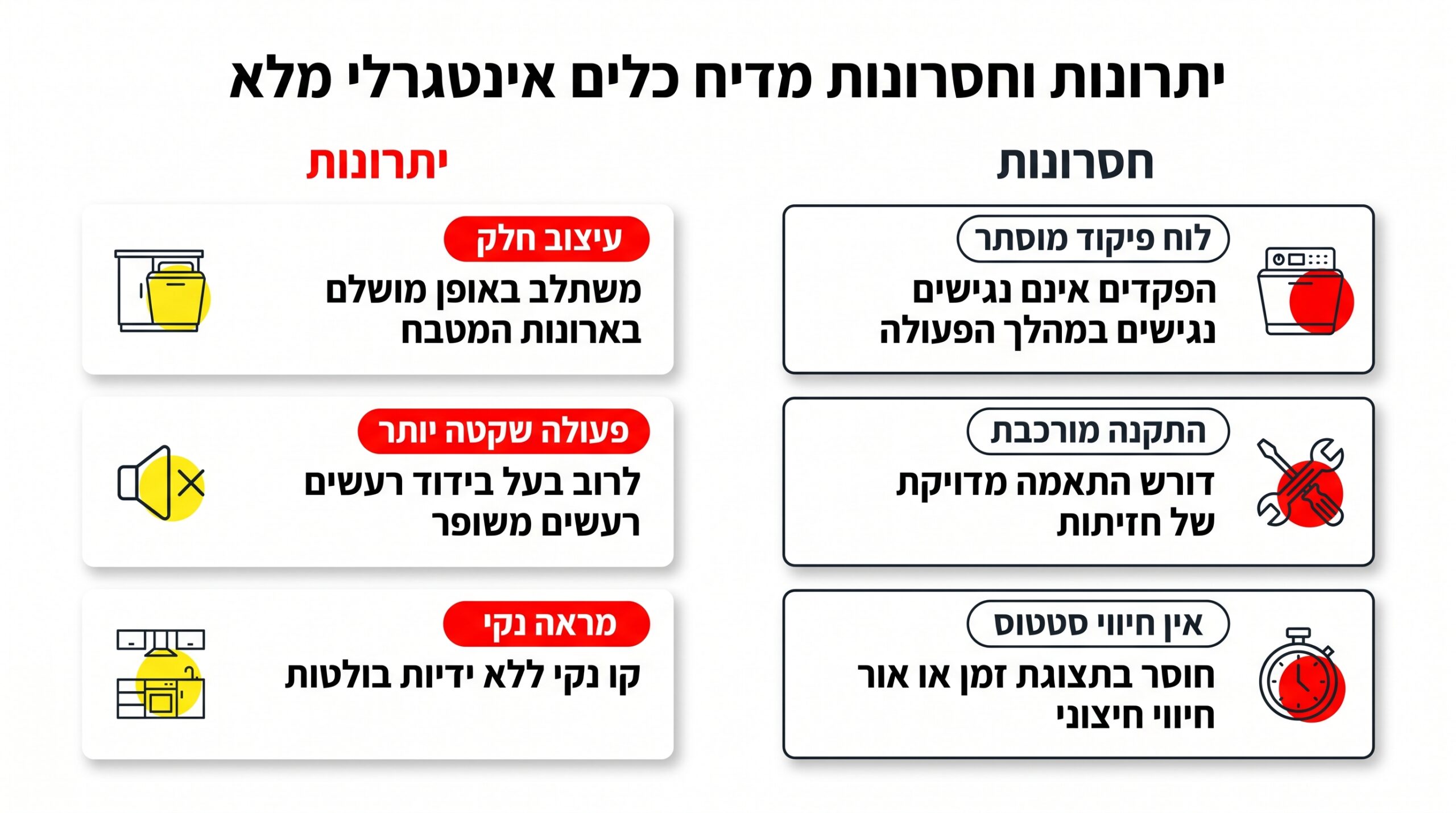 יתרונות וחסרונות של מדיח אינטגרלי מלא