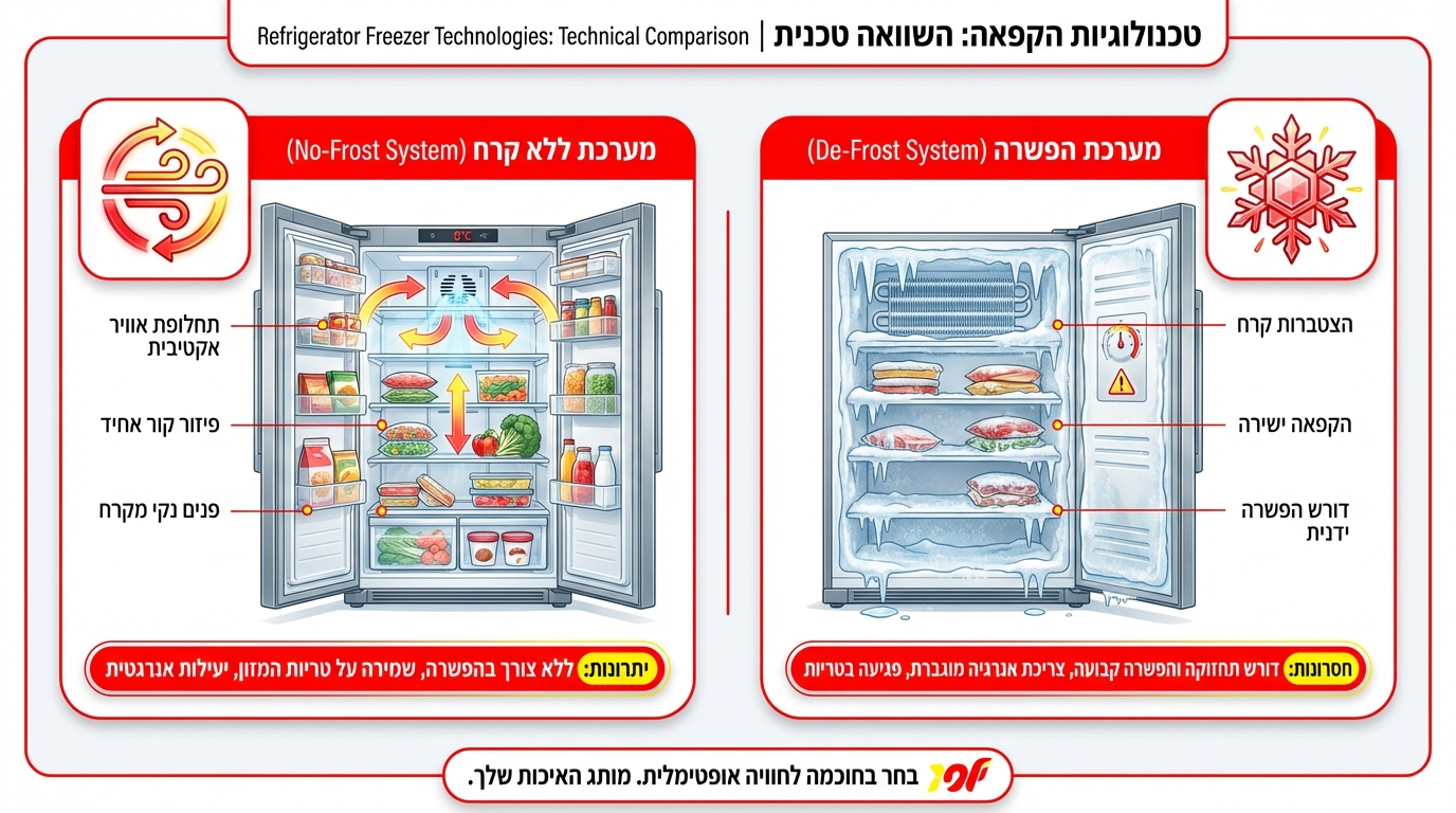 ההבדל בין No-Frost ל-De-Frost במקררים